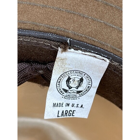 VTG 70-80s Kangol Genuine Suede Fedora Brown Hat L USA ACTWU Union WesternCowboy - Picture 6 of 12